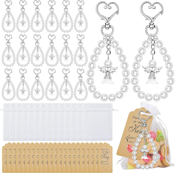 Dreamtop 20 Sets Angel Keychains Favor, Pearl Angel Keychain Gifts with Thank You Tags for Wedding Baby Shower