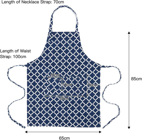 Kitchen Cooking Aprons with 3 Pockets - Cotton Adjustable Professional Grade Chef Apron for BBQ & Grill (Blue)