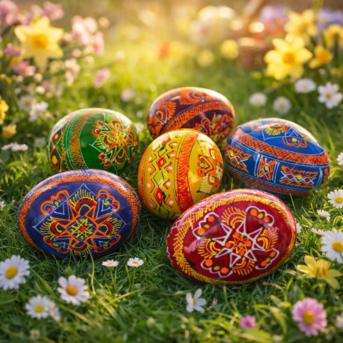 Set 6 2.5 Inches BestPysanky of Folk Art Patterns Wooden Ukrainian Easter Eggs