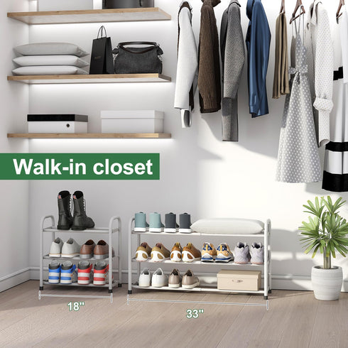 kiplant Closet, 3-Tier Closet, White Shoe Rack for Expandable Shoe Organizer for Metal Adjustable Black Shoe Shelf