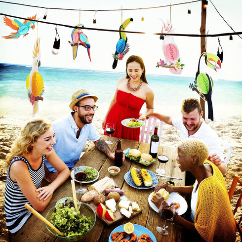 6 Pieces Tropical Parrot Birds Honeycomb Paper Cutouts - Hanging Luau Party Decorations for Summer Events