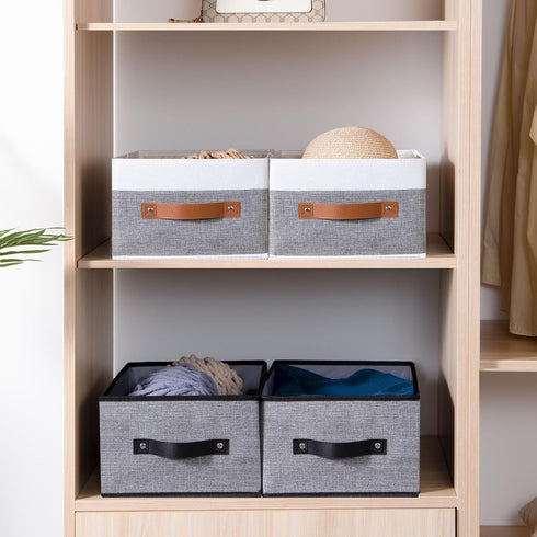 Clothing Storage Bins, 16.1 × 9.8 × 6.5 inches Closet Bin with Handles, Foldable Fabric Containers for Organizing
