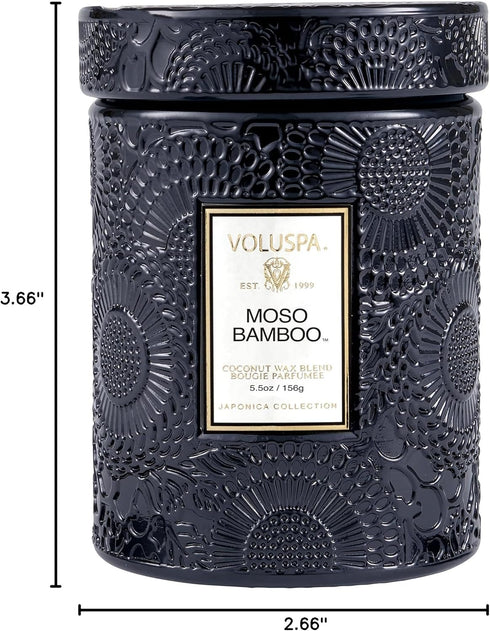 Voluspa Moso Bamboo Small Candle Jar, 5.5 oz, 50 Hour Burn Time, Coconut Wax for Clean Burning, Handcrafted in the USA