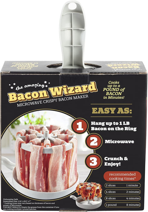 Microwave Bacon Cooker - Bacon Wizard Cooks 1LB of Bacon, Reduces Fat by 40%, Grease Catcher for Easy Clean Up