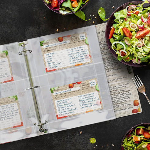 Full Size 4x6 Recipe Card Protectors: Pack of 50 Top-Loading Crystal Clear Sleeves for 3 Ring Binders