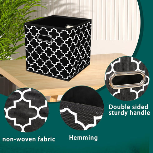 Set of 3 Black Foldable Storage Cubes Bins, Fabric Organizer Baskets with Dual Handles for Home Organizer (Black Light)
