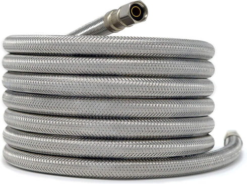 Braided Stainless Steel Ice Maker Water Supply Hose, 15 Ft, Universal 1/4" Connectors by Kelaro