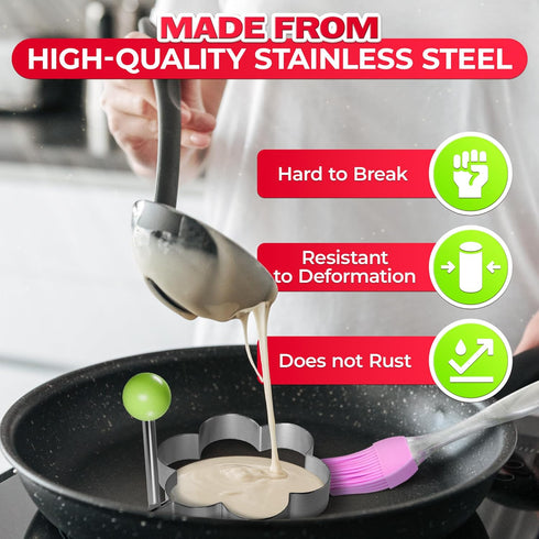 5Pcs Stainless Steel Ring Molds for Cooking Egg - Pancake Shapes Cooking Rings for Frying Eggs