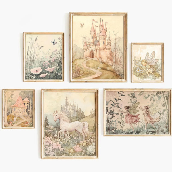 Olctedo Vintage Fairy Nursery Wall Art Baby Girl Room Canvas Wall Decor Magic