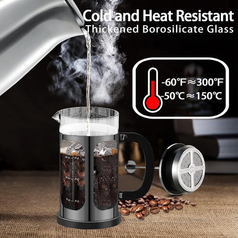 French Press Coffee Maker (34oz, 1 Quart, 5-6 Cup) with 4 Filters, Heat Resistant Borosilicate Glass, Cold Brew Gifts