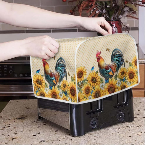 Rooster Sunflower Toaster Covers Waterproof Kitchen Small Appliance Covers Dust Covers Anti Dust Fingerprint Protection with Top Hook Fit 2 Slice Toaster