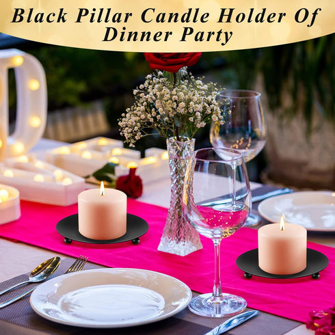 8PCS Black Iron Plate Candle Holder - 4'' Stand Plate for LED & Wax Candles, Decorative Pillar Candle Plate for Weddings