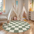 4 Bedroom(Green,120R) LIVEBOX Checkered Round Rug Ft Washable Area Rug for Playroom Classroom, Kids Non-Slip Neutral