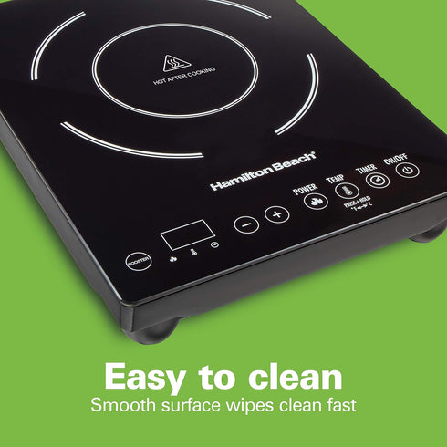 Hamilton Beach Portable Single Induction Cooktop, Countertop Burner, 1800 Watts, 10 Temperature Settings, Black