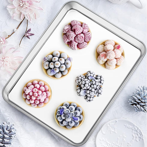 Baking Sheet with Silicone Mat Set of 4 - 2 Sheets + 2 Mats, Deedro Stainless Steel Baking Pan