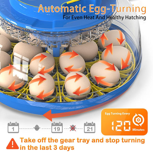 Egg Incubator, Adjustable Turning Time, Humidity and Hatch Day Display,Egg Candler,Automatic External Water Bottle