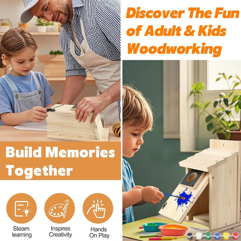 Rioychan 2 Pack Set Finch Wood Bird Houses for Outside with Paint for Bluebird Swallow Wren Chickadee, Crafts & DIY