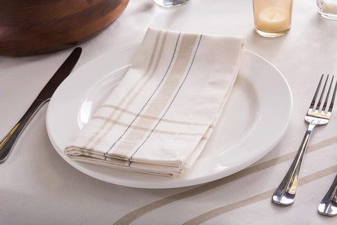 DII French Stripe Tabletop Collection Dining Table Linen Napkin Set, 20x20, White Chambray, 6 Piece