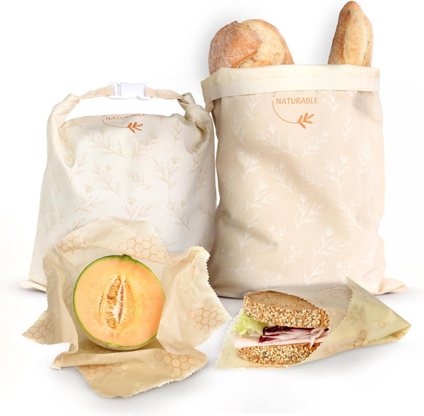 Beeswax Bread Bag for Homemade Bread & Beeswax Wrap Set, 2 XL