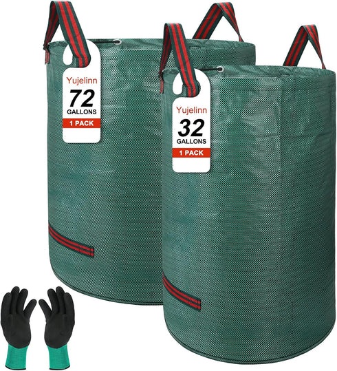 Yujelinn 72 & 32 Gallon Reusable Yard Waste & Lawn and Leaf Bags