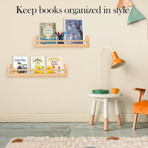 16.5 inch Set 2 Floating Nursery Book Shelves, Wall Book Shelves Kids Room, of Baby Shelves for Nursery Dcor, Ideal