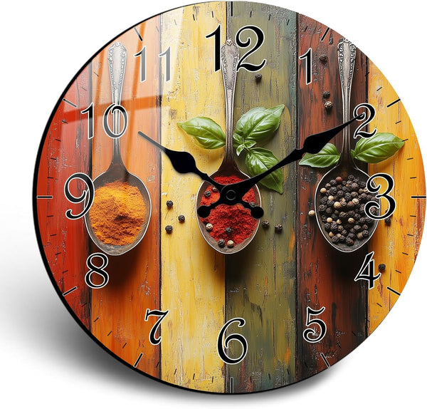 Spice Wall Clock 12 Inch, Vintage Wooden Silent Non Ticking Analog Wall