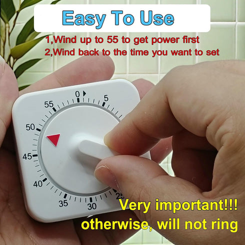 Square 60 Minute Mechanical Kitchen Timer, Visual Cooking Timer with Loud Alarm, Manual Countdown, No Batteries Required