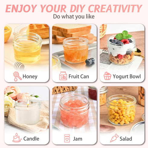 4 oz 24 Pack, 4oz TUZAZO Mini Mason Jars with Lids Small Glass Mason Canning Jars for Jam Jelly Yogurt Dessert, Shower