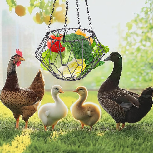 2PCS Hanging Chicken Feeder, Chicken Toys for Coop, Foldable Large Poultry Vegetable Fruits Feeder Basket with Hanging