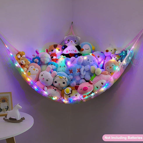 Stuffed Animals Net or Hammock, Kids Toy Storage Organizer with LED Light, Pack of 1