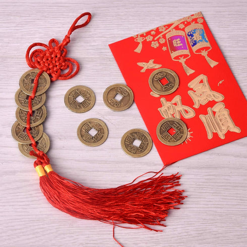 Coopay 240 Pieces Chinese Coins for New Year Feng Shui, Good Luck Fortune I-Ching Ornament with Red Pouch