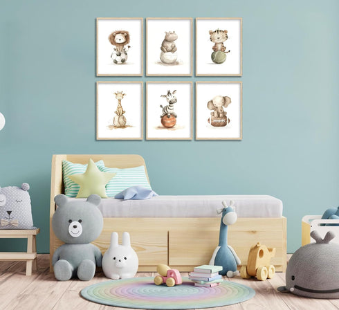 Generic Baby Boy Animals Nursery Wall Art Sport Theme Nursery Painting Picture Wall Decor Cute Lion Hippo Tiger Giraffe