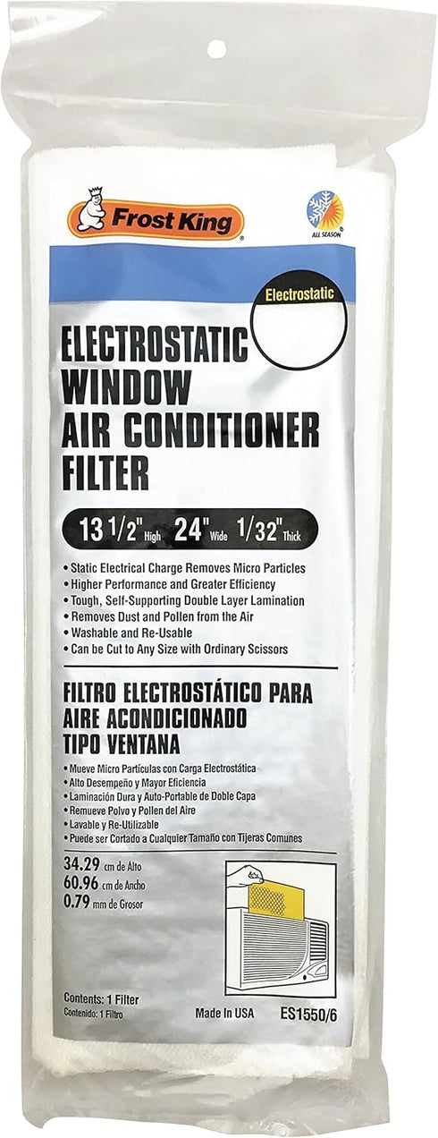 Frost King ES1550/6 Window Air Conditioner Electrostatic Filter, White, 13.5" x 24" x 1/4"