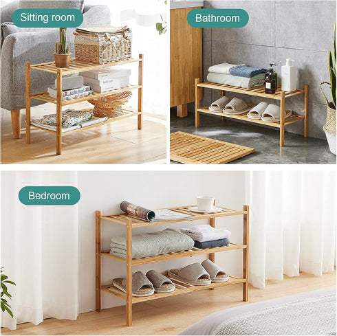 3-Tier Closet, viewcare Free Standing Shoe Racks, Bamboo Wood Shoe Rack for Entryway & Beautiful | Natural | Functional