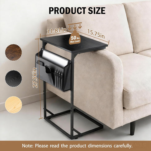 C Shaped End Table for Couch, Small Side Table for Living Room & Bedroom, Slide Under Sofa Table for Laptop, Coffee