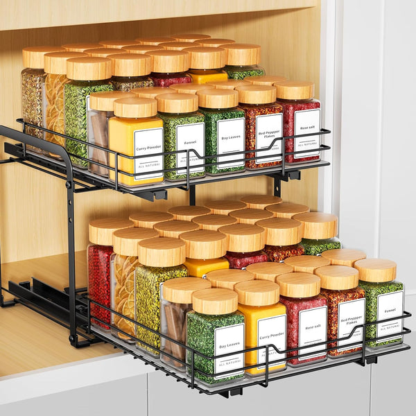 RCHYFEED 2 Tier Pull Out Spice Rack Organizer - Heavy Duty Slide Out Shelf for Kitchen Seasoning