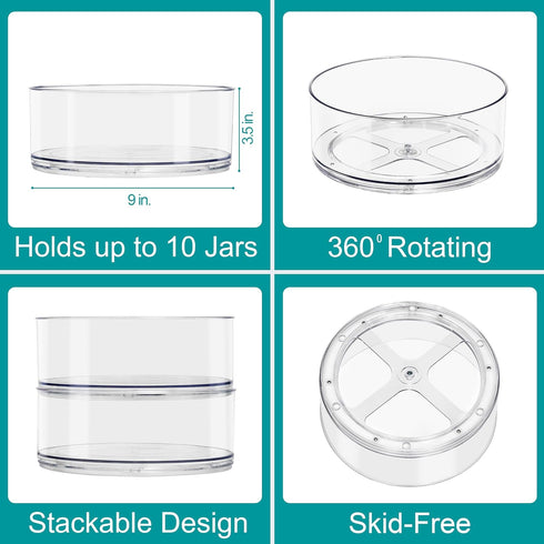 Sorbus 9 Inch Clear Lazy Susan Organizer, Rotating Turntable for Fridge, Pantry, Cabinet, Table, Makeup, Bathroom