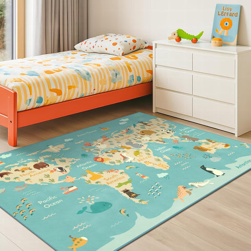4x6 Washable Kids Rug for Playroom Educational Large Play Mat for Children, Toddlers, Non Slip Backing & Soft - Cute