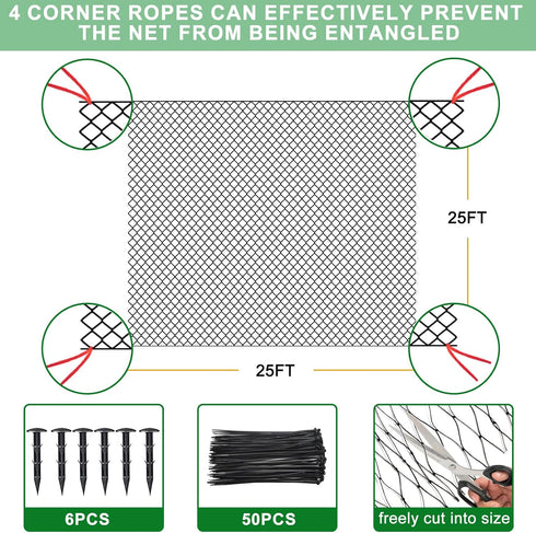 25'x25' 3/4" BSTPCOO Bird Netting for Chicken Coop, Nylon Mesh Poultry Netting Chicken Net Roof Hawk, Aviary Net Deer