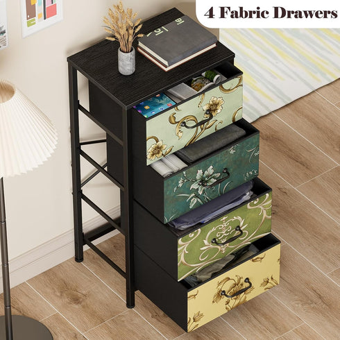 Furnulem 4 Drawer Dresser, Vertical Nightstand for Kids and Adults, Fabric Chest of Drawers for Storage