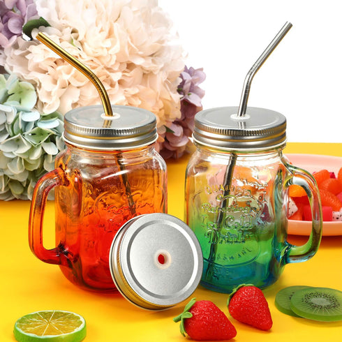 Mudder 8 Pieces Metal Regular Mouth Mason Canning Jar Lids - Leak Proof Reusable Jar with Straw Hole, Silver