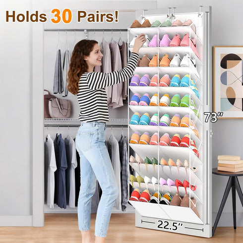 20-30 Closet, 10-Tier UVIAHOMI Pairs Over the Door Shoe Organizer, Clear Pockets Hanging Shoe Storage for Door Shoes