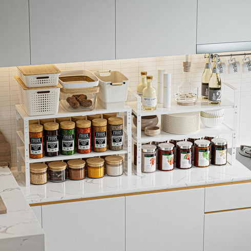 Cabinet,Countertop, Duty(2 PACKS/LARGE/WHITE) Jojocross Expandable,Stackable Spice Rack,Seasoning Organizer
