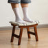 Bamboo Footrest Ottoman with Beige Striped Cushion and Brown Legs - Small Size