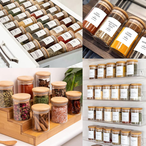 GPOVVIMX 12 191 8.5oz Pcs Glass Spice Jars with Bamboo Airtight Lids and Labels - Small Food Storage Containers