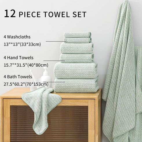 Set,12 (4 Towels,4 Towels,4 Set Ultra Soft Bath Towel Piece Bath Hand Washcloths) Family Bathroom Towels with Hanging