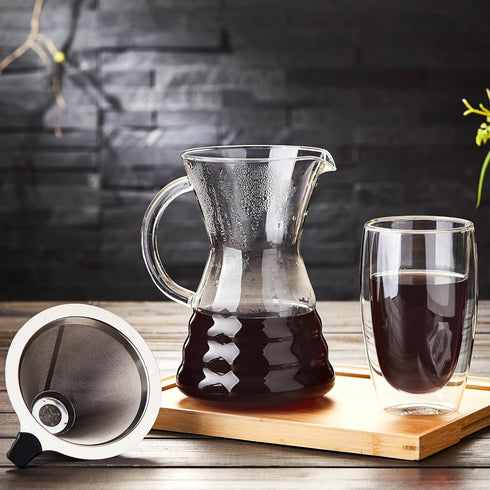 Unbreakable Pour Over Coffee Maker, 27 fl oz, 6-7 Cups, Heat-Resistant Borosilicate Glass, Stainless Filter