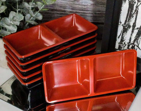 Ebros Red And Black Melamine Traditional Design Condiments Bowl, Ketchup BBQ Soy Sauce Dipping Dish with Divider