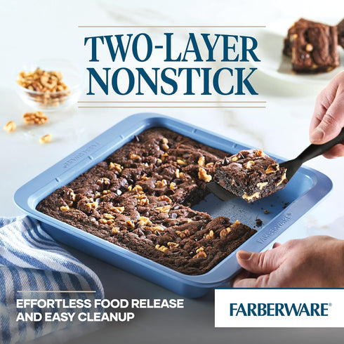 Farberware Easy Solutions Nonstick Bakeware Square Cake/Cookie Pan, 9 Inch with Portion Marks