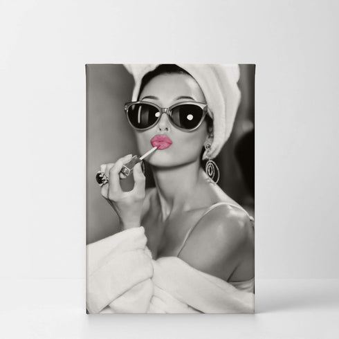 Audrey Hepburn Wall Art Makeup Pink Lipstick Canvas Print, Iconic Pop Art Home Decor, 12x8